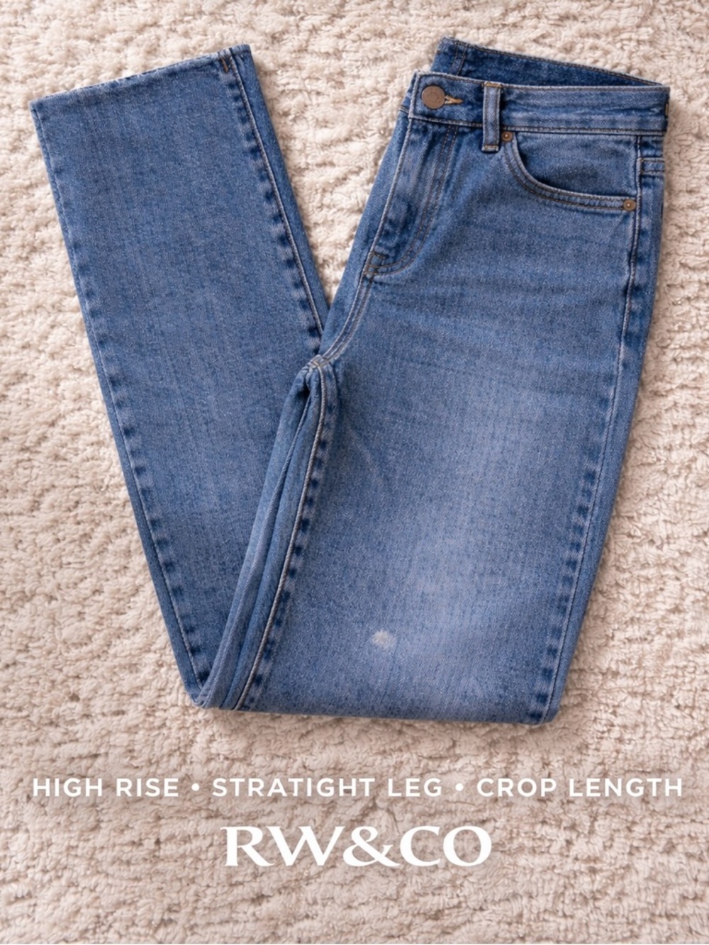 RW&CO. High-Rise Straight Crop Jeans - Medium Blue size 28 New with Tags